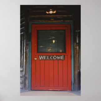 POSTER PORTE FERMÉE EN BOIS ROUGE