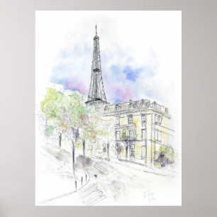 Poster Porte peinte à la main Paris Tour Eiffel