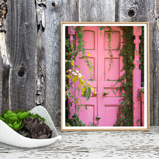 Poster Porte rose avec vignes