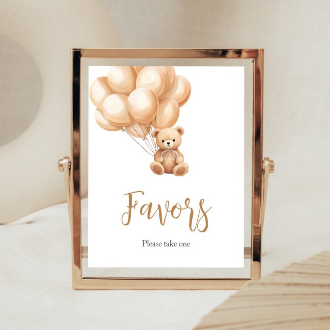 Poster Porter Brown Baby shower de ballon Faveurs (We Can Bearly Wait Baby Shower Favors Sign)