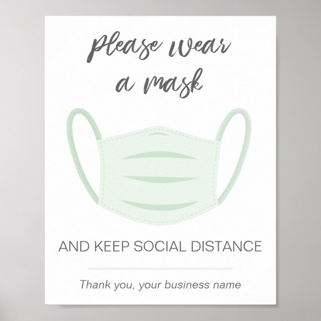 Poster Porter un masque signe d'entreprise distance socia (Devant)