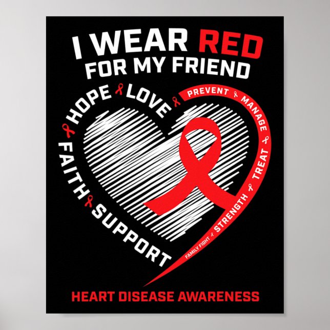 Poster Portez Le Rouge Pour Mon Ami Maladie Cardiaque Sen (Devant)