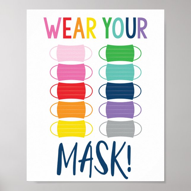 Poster Portez votre masque - Salle de classe Arc-en-ciel  (Devant)