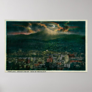 Poster Portland et capot de Mt. par clair de lune