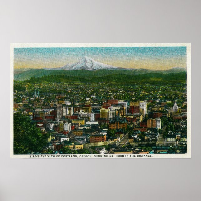 Poster Portland et Mt. Hood au loin (Devant)