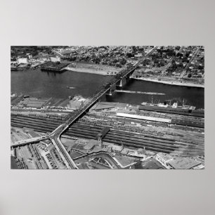 Poster Portland, OR Broadway Bridge et Depot