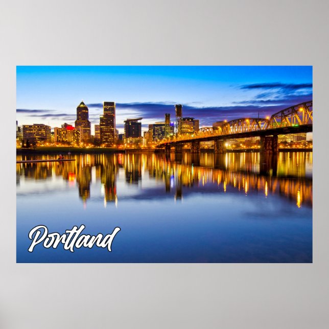 Poster Portland, Oregon, Au coucher du soleil (Devant)