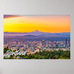 Poster Portland, Oregon, Au coucher du soleil