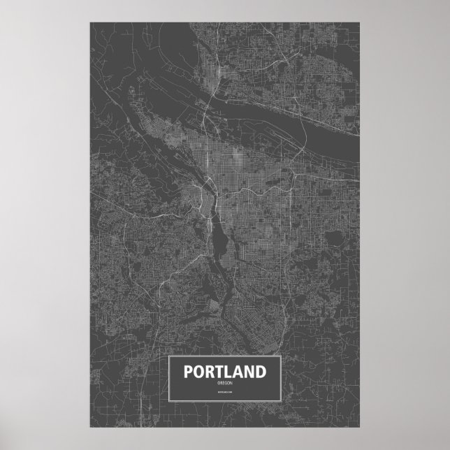 Poster Portland, Oregon (blanc sur noir) (Devant)