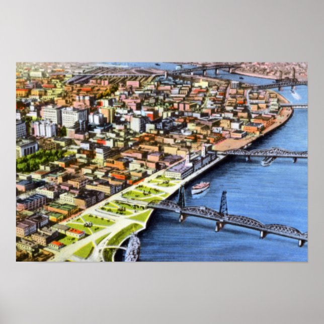 Poster Portland Oregon Bridseye (Devant)