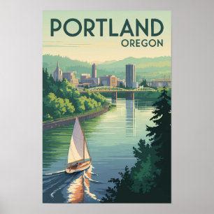 Poster Portland Oregon Skyline Voyage Art Rétro