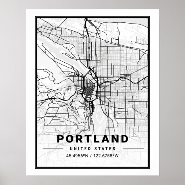 Poster Portland Oregon USA Travel City Plan (Devant)