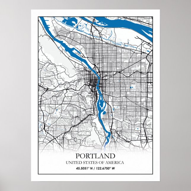Poster Portland Oregon USA Travel City Plan (Devant)