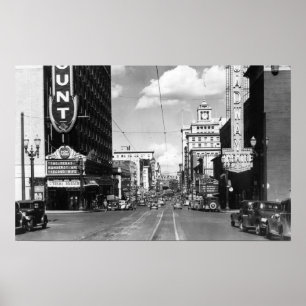 Poster Portland, OU vue de Broadway semblant du nord