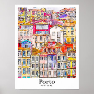 Poster Porto Portugal Aquarelle Voyage Main tirée