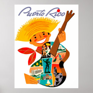 Poster Porto Rico, homme avec une guitare