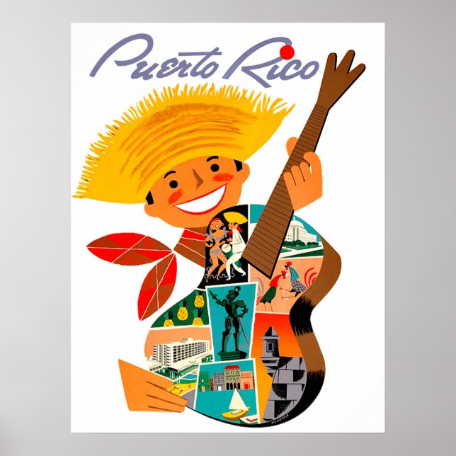 Poster Porto Rico, homme avec une guitare (Devant)