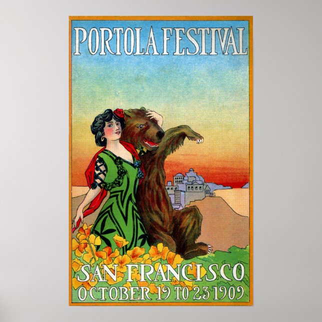 Poster Portola Festival dame avec ours (Devant)