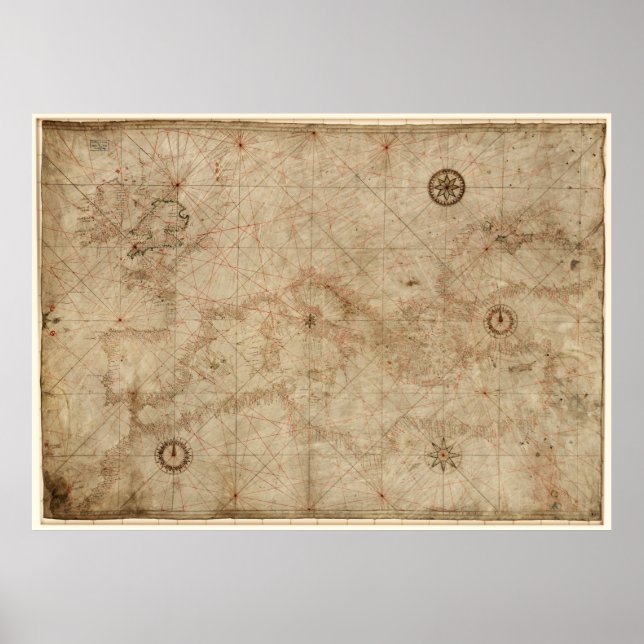 Poster Portolan Graphique de la Méditerranée vers 1500 (Devant)