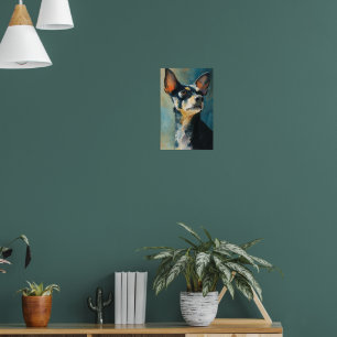 Poster Portrait à l'aquarelle d'un chihuahua noir et marr