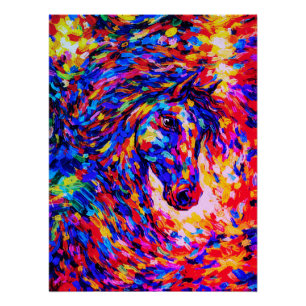 Poster Portrait abstrait coloré de cheval à l'impasto
