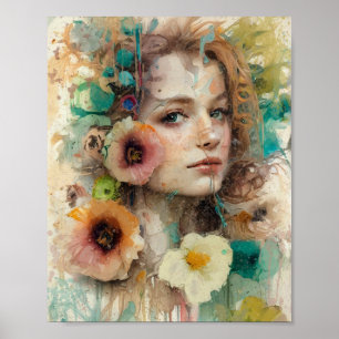 Poster Portrait Abstrait de femme de fleurs