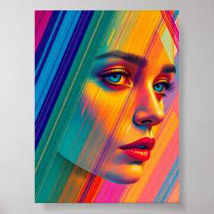 Poster Portrait Abstrait vibrant d'une femme - Retrato Ab