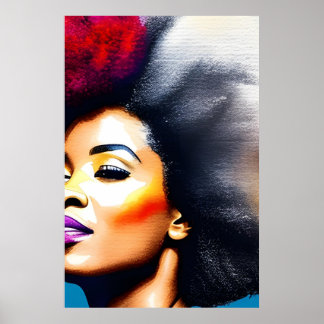 Poster Portrait Afro Noir femme Afro