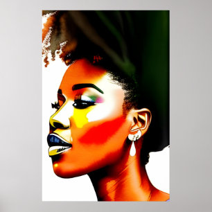 Poster Portrait Afro Noir Femme Aquarelle I