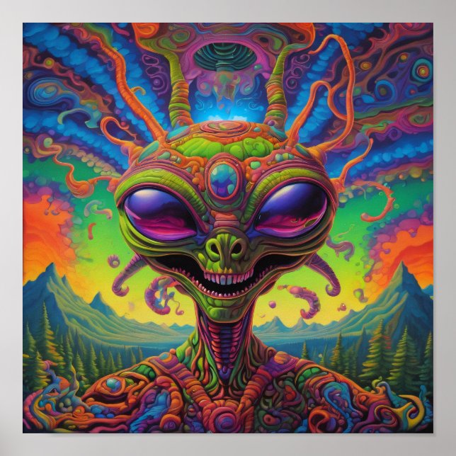 Poster Portrait Alien psychédélique (Devant)
