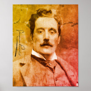 Poster Portrait and Signature of Giacomo Puccini