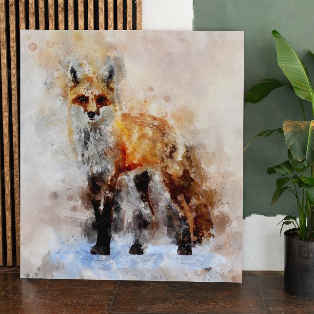 Poster Portrait aquarellé du renard roux 02 (Red Fox Watercolor Portrait 02. Poster)
