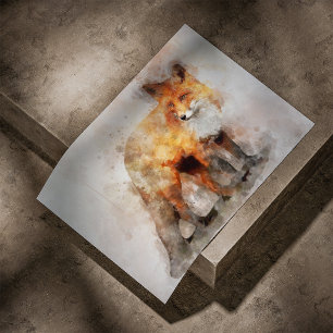 Poster Portrait aquarellé du renard roux 04