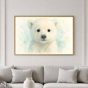 Poster Portrait aquarelle d'un adorable ourson polaire