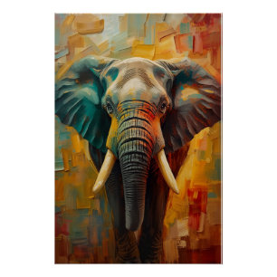 Poster Portrait Artistique d'Éléphant – Peinture à l'Huil