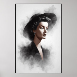Poster Portrait artistique mystérieux de femme des années