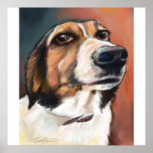 Poster Portrait beagle Dessin au crayon coloré
