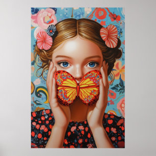 Poster Portrait Butterfly Girl in a Floral Wonderland