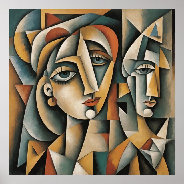 Poster Portrait Cubiste Art Imprimer Picasso Braque Inspi (Devant)