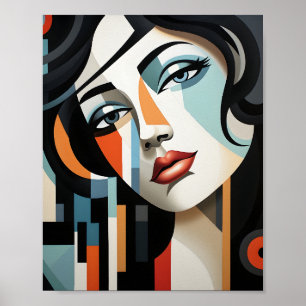 Poster Portrait Cubiste cool D'Une Femme En Formes Géomét