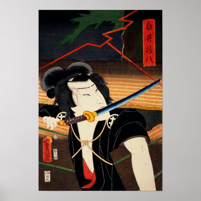 Poster Portrait d'acteur avec Katana par Toyohara Kunichi (Devant)