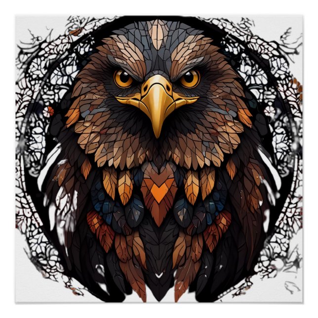 Poster Portrait d'aigle mosaïque (Devant)