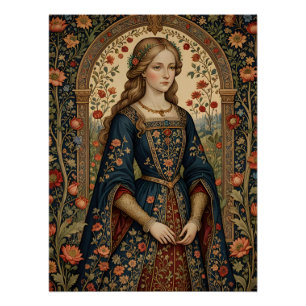 Poster Portrait Dame au jardin moyen-âge renaissan