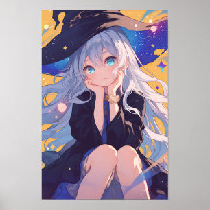 Poster Portrait d'Anime de Fille Sorcière Souriante