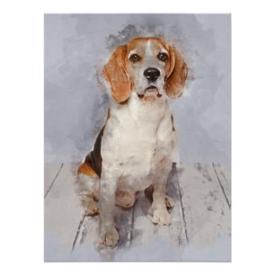 Poster Portrait d'aquarelle Beagle