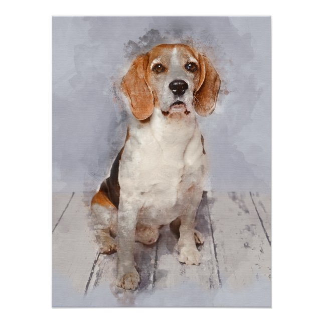 Poster Portrait d'aquarelle Beagle (Devant)