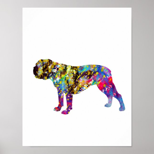 Poster Portrait d'aquarelle Bulldog Art (Devant)