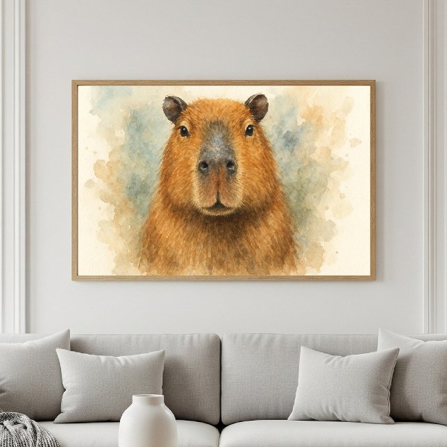 Poster Portrait d'aquarelle Capybara paisible (Créateur téléchargé)
