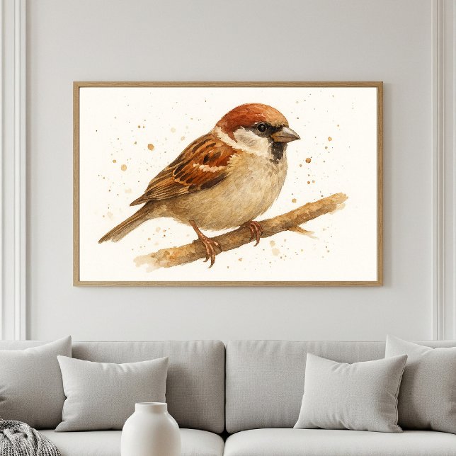 Poster Portrait d'aquarelle Charming House Sparrow (Créateur téléchargé)