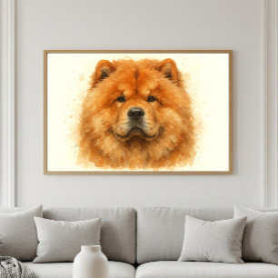 Poster Portrait d'aquarelle Fluffy Chow Chow